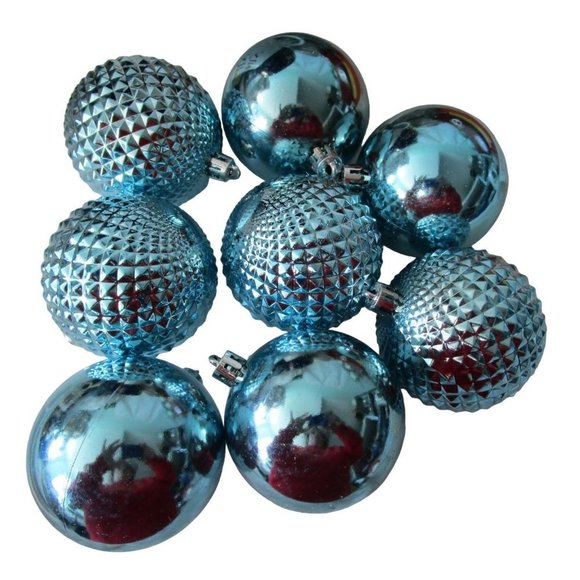 Shatterproof Turquoise Plain Glossy Diamond Point Round Ball Ornaments Eight EUC - Picture 1 of 7